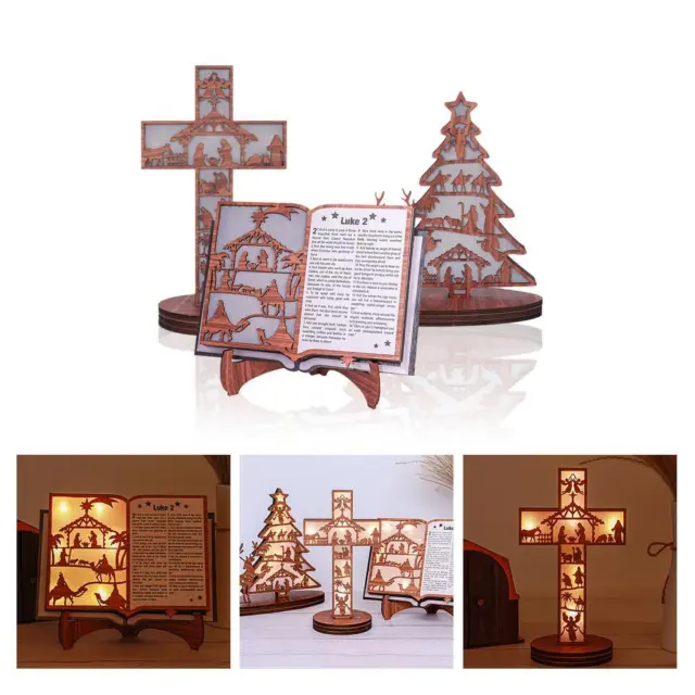 3D Christmas Wooden Nativity Scene Book Display With Light, Sets Nativity R9W4