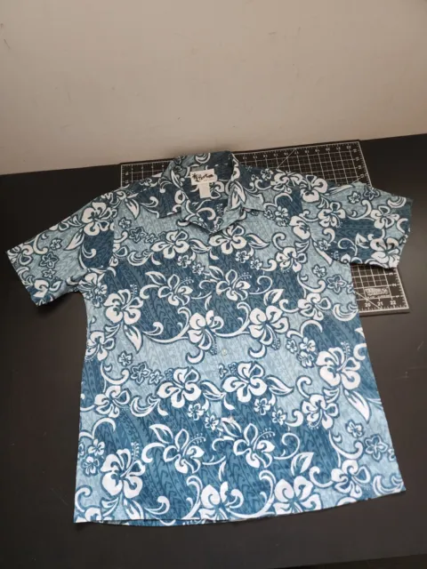 Vintage Howie Shirt Mens M Blue Hawaiian Aloha Short Sleeve Button Floral