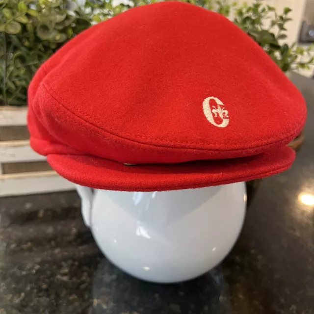 Conte Of Florence Vintage Hat 7 1/4 Medium Red Cabbie Newsboy Cap Ear Flap Italy