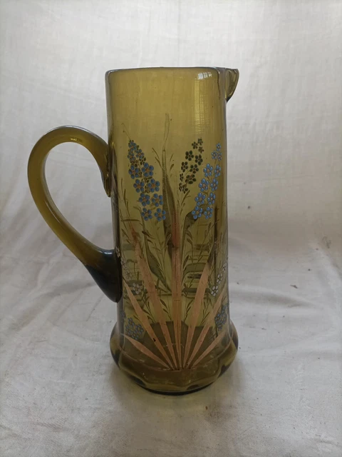 ANCIEN PICHET CARAFE  EN VERRE EMAILLE H25cm