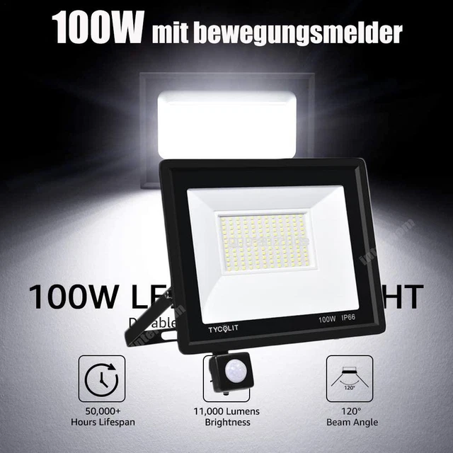 LED Fluter Mit Bewegungsmelder 50W – Außenstrahler IP65, 220V, Warm/kaltweiß, 5 Jahre Garantie