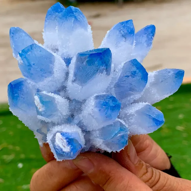 361g New Find sky blue Phantom Quartz Crystal Cluster Mineral Specimen Healing