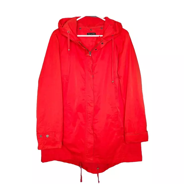 Eileen Fisher Jacket Womens Large Red Zip Snaps Waterproof Rain Hood