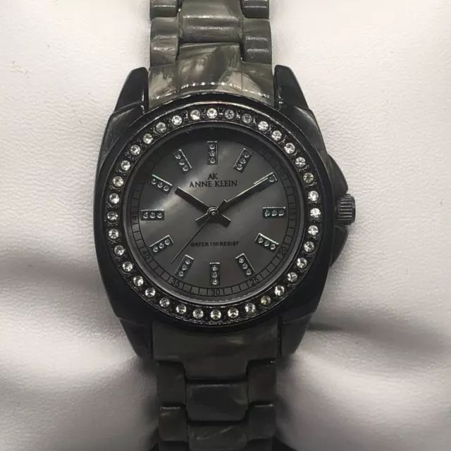 Anne Klein Watch Women Crystal Bezel Gray Mother of Pearl Dial New Battery 7"