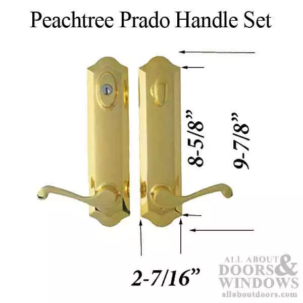 Peachtree Prado Hinged Handle Set Patio Door Hardware Weiser Key Polished Brass 2