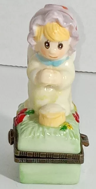 Vintage Porcelain Trinket Box Little Girl Angel 3" Easter Spring Gift Birth Baby