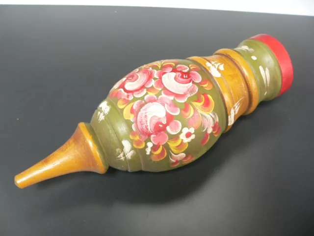 Vintage Holz Wand Vase mit Bauernmalerei Holzvase Blumenmotiv Wandvase