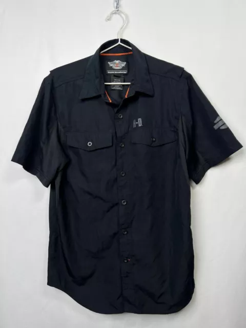 HARLEY DAVIDSON Black Button Up Short Sleeve Performance Shirt Size M Genuine