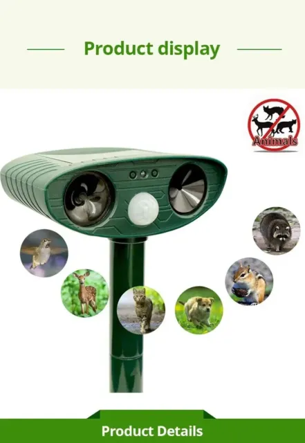 Solar Ultrasonic Garden Deterrent Repeller Animal Bird Cat Scarer Pest Fox Dog