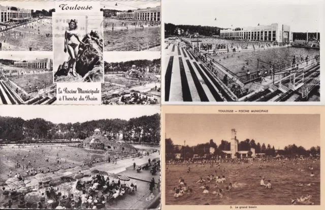 Lot de 4 cartes postales anciennes old postcards TOULOUSE piscine municipale 1