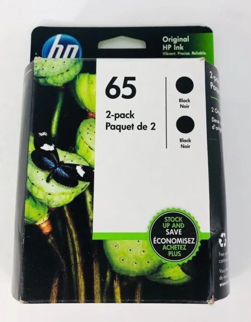 Genuine 2-Pack HP 65 Black Ink Cartridges 1VU22AN NEW SEALED Box 2024