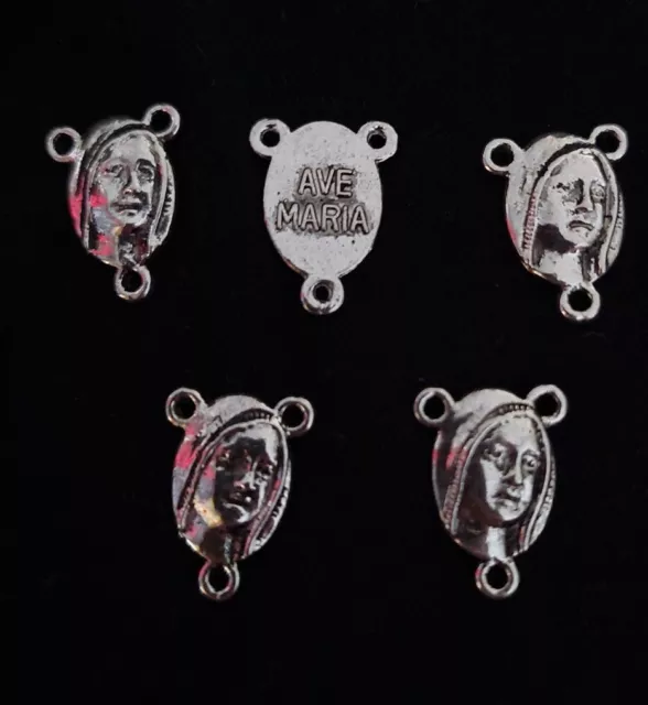 5 Stück Tibetischer Silber Rosenkranz Teil 3 Loch Mittelstück katholisch Unsere Liebe Frau 20mm 3