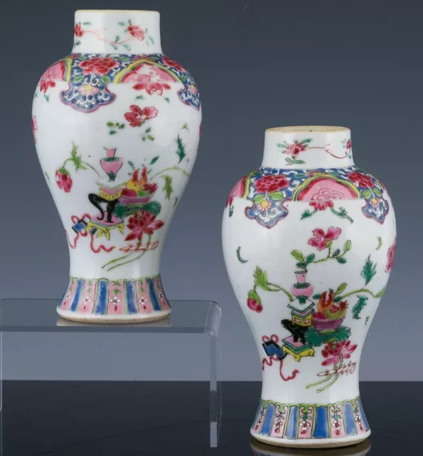 Fine Pair 18Thc Chinese Famille Rose Precious Objects Meiping Vases Qianlong