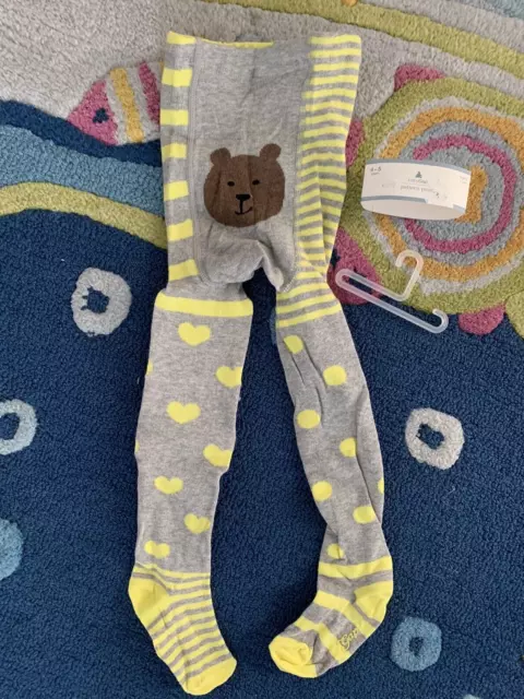 NEW Baby Gap Brannon Bear Bottom Yellow Gray Tights Sz 4-5 Hearts Stripes Dots