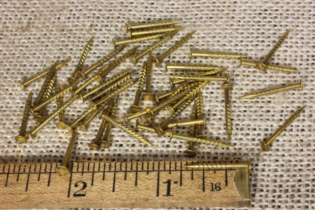 3/4” Old Solid BRASS NAILS 50 qty vintage barbed needle point 5/32” flat head