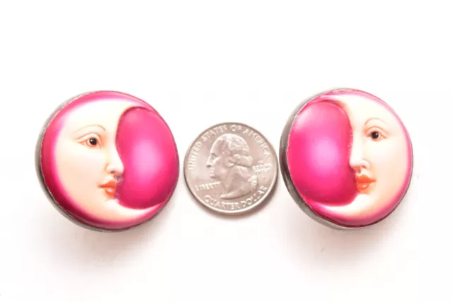 SERGIO BUSTAMANTE STERLING RESIN & SILVER 925 MÉXICO Clip on Earrings Moon FACES