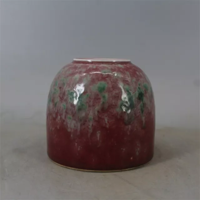Antique Chinese Old Cowpea Red Glaze Porcelain Brush Washer Jar Kangxi Mark