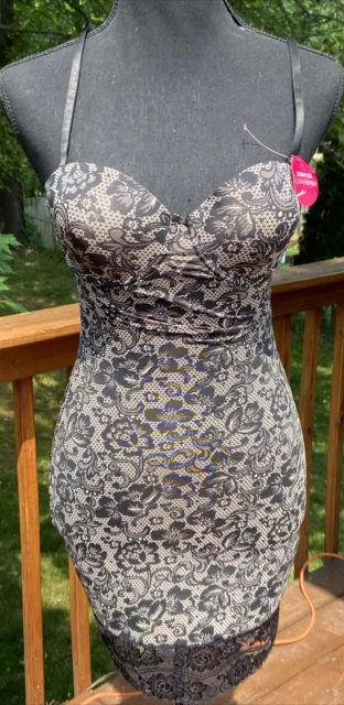 MARILYN MONROE Intimates Black & Champagne Lace  Slip Dress Med NWT