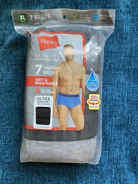 Men's Hanes Ultimate Briefs Size XL Underwear Black/Grey Tagless (Pack of 7) NIP