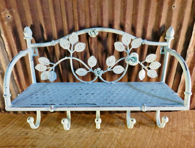 Vintage Retro Cast Iron Metal Shelf Hook Rack, Rose Petals, Coat Rack, Hat Rack 5
