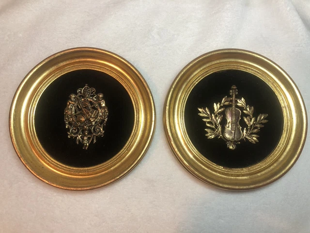 Vintage MCM B&S Creations NY 3D Cherub Music Violin Gold Black Gild Wall Hanging