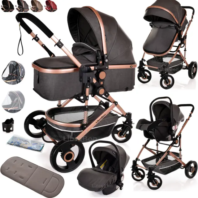 Baby Buggy Pram Car Seat Included 3 in 1 Travel System Pushchair Reversible
