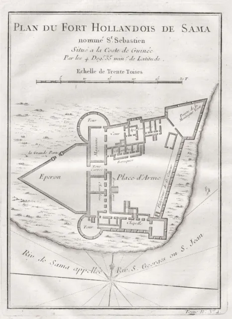 Shama Fort San Sebastian Ghana West Africa Afrika map Karte engraving Bellin