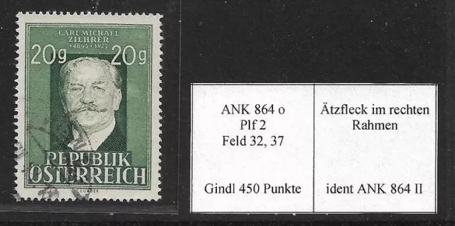 Österreich 1948: ANK 864 II Carl Michael Ziehrer, "Fleck im Rahmen" Gindl 450 P