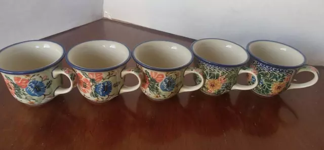 Unikat Poland Hand Made Painted Floral Coffee Cup Mug Vena Signed Artist lot 5