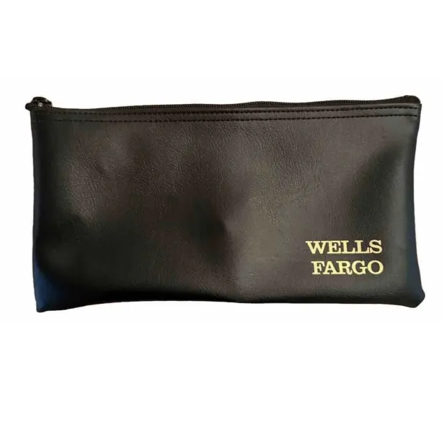 WELLS FARGO Bank Money Deposit Bag Black Vinyl Zipper Pouch 2 Pack