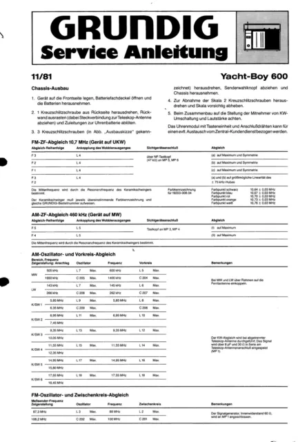 Grundig Service Manual für Yacht - Boy 600 Copy