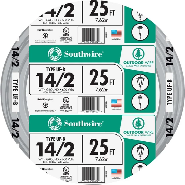 Southwire 25 Ft. 14 AWG 2-Conductor UFW/G Electrical Wire 13054221 Southwire