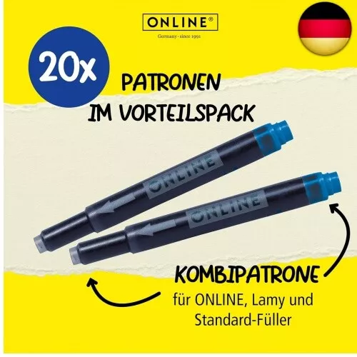 ONLINE,17026,20x AA8kompatible LamyPatronen blau, Universal-Tintenpatronen,für 2