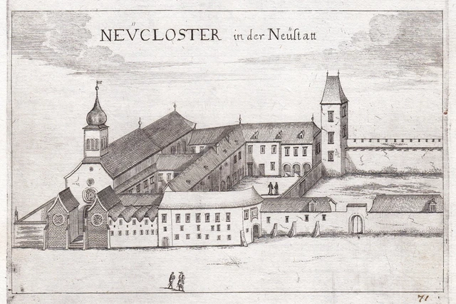 Punte Neukloster Wiener Neustadt Vista Incisione Stampa Antica Vischer 1672
