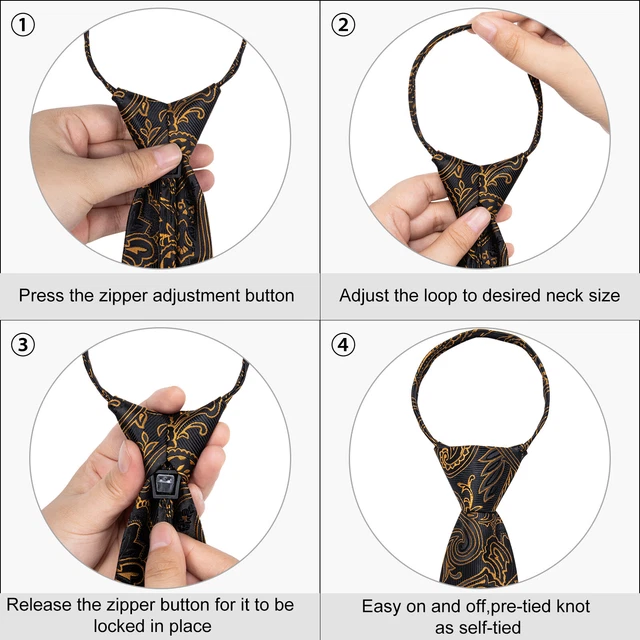 Men's Paisley Striped Floral Ready Knot Pre Tied Formal Zipper Tie Necktie Wear 2