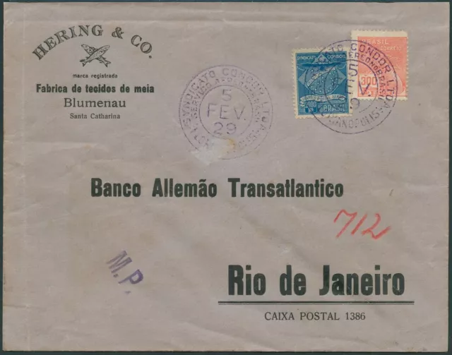 Brasilien 1929 Condor Brief MiF C5 Blumenau Florianopolis nach Rio de Janeiro/ 4