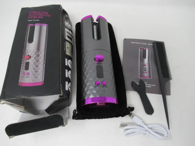 Automatic Curling Iron Cordless Hair Waver Curler Wireless 6 Temps Timer Purple