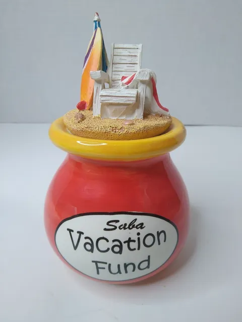 Her felas Saba 7 Inch Vacation Fund Pot With Beach Themed Lid Red And Yellow