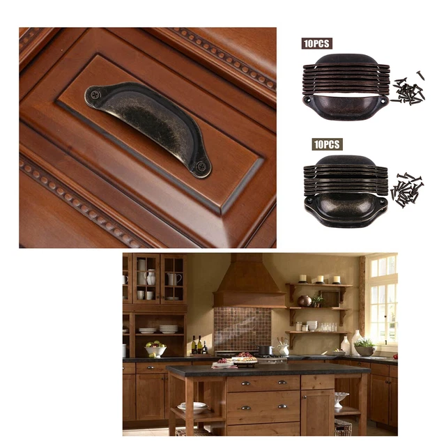 10 Iron Oil Rubbed Bronze Kitchen Cabinet Pulls 3" Bin Cup Drawer Handles&Screw