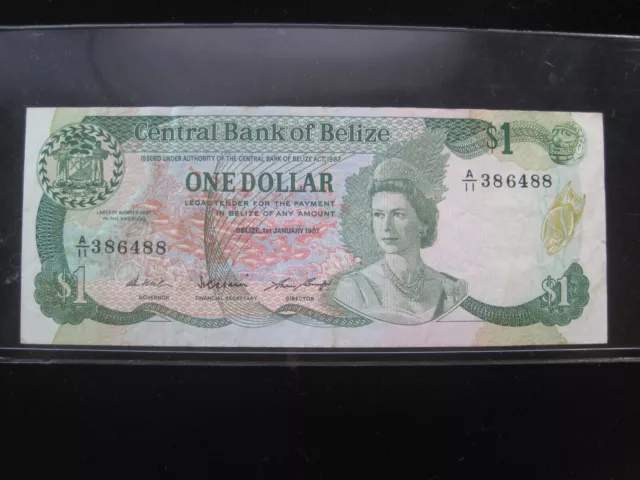 BELIZE $1 DOLLAR 1987 P46c CENTRAL BANK BRITISH QUEEN 6488# CURRENCY MONEY