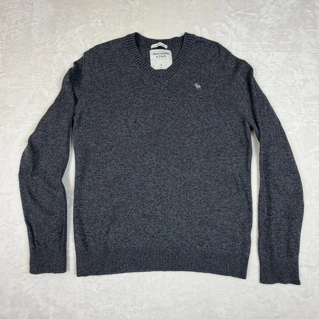 Pull homme Abercrombie & Fitch L gris cachemire mélangé bruyère col