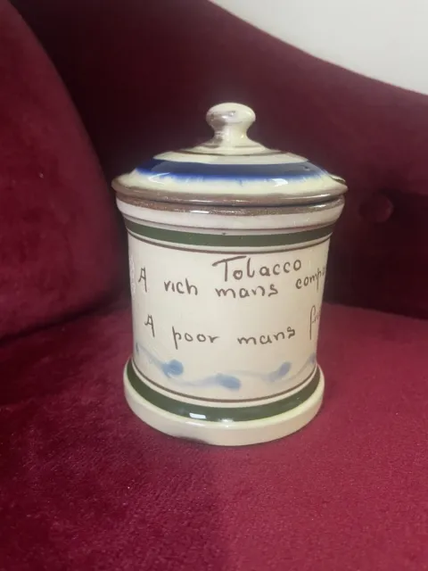 LONGPARK TORQUAY Pottery Ceramic Tobacco Jar Rich Poor Man Friend Vintage Retro