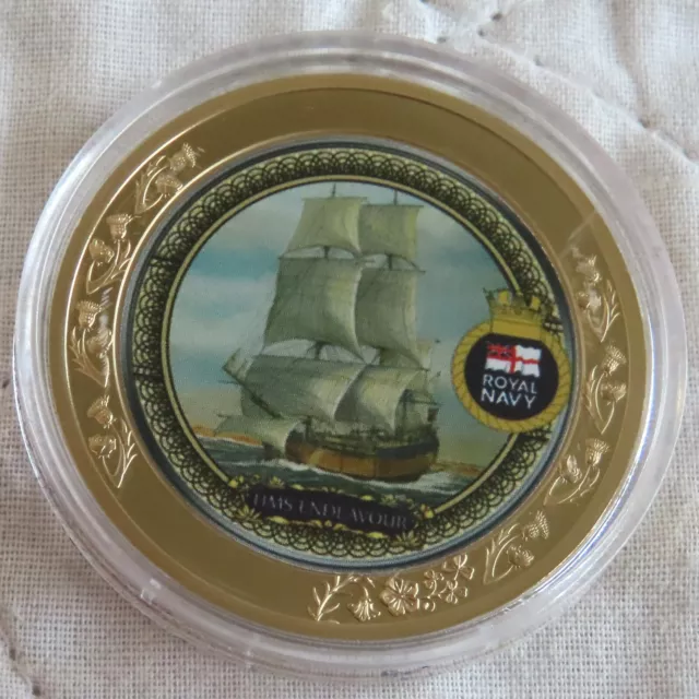 THE GOLDEN HIND 2020 GOLD PLATED 40mm MEDAL - SHIPS OF THE ROYAL NAVY