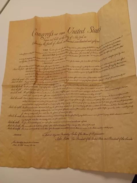 Bill Of Rights, 1789 Authentic Reproduction, Parchment Paper
