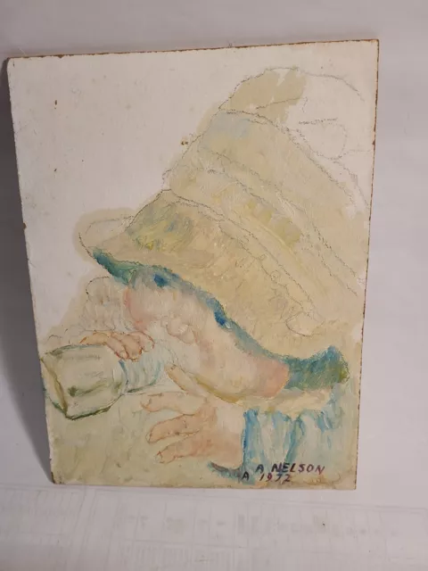 Vintage A.Nelson Oil Painting on Board- Small Decrative, Young Child dated1972 