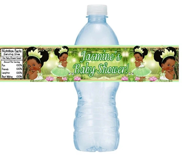 12 Princess Tiana Baby Shower Birthday Party Water Bottle Label Sticker and Frog