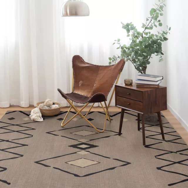 Extra Large Rug Jute Feeling Diamond Geometric Dining Room Carpet 240x340cm