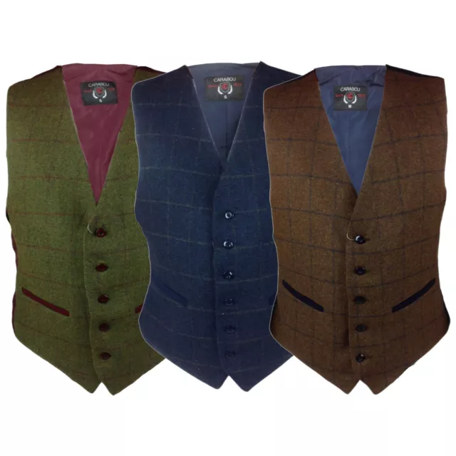Mens WOOL Blended TWEED Waistcoat with Herringbone Check Pattern YORK S-3XL