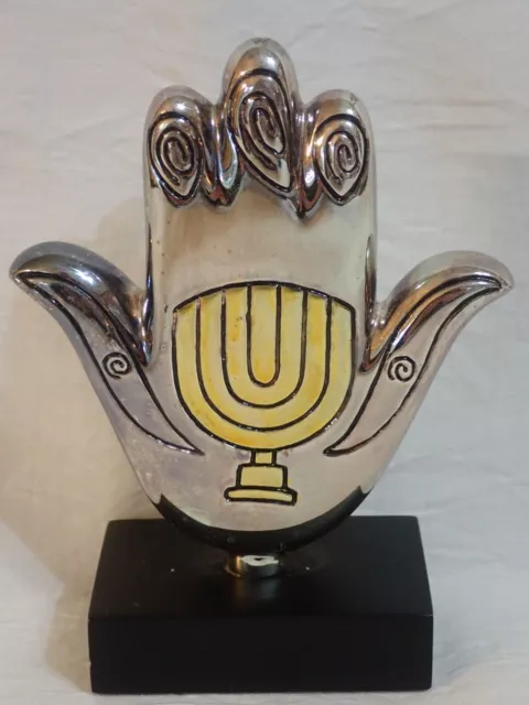 Karshi 925 Sterling Silver Jerasalem Judaica Hamsa Hand 7-Branch Menorah