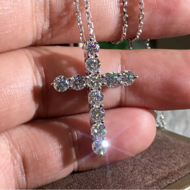 Women's Sterling Silver 925 CZ CROSS Eternity Pendant 18" Necklace Gift Box K38